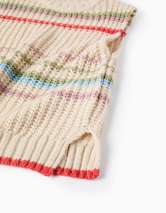 Chaleco de Punto con Rayas Coloridas para Niña, Beige