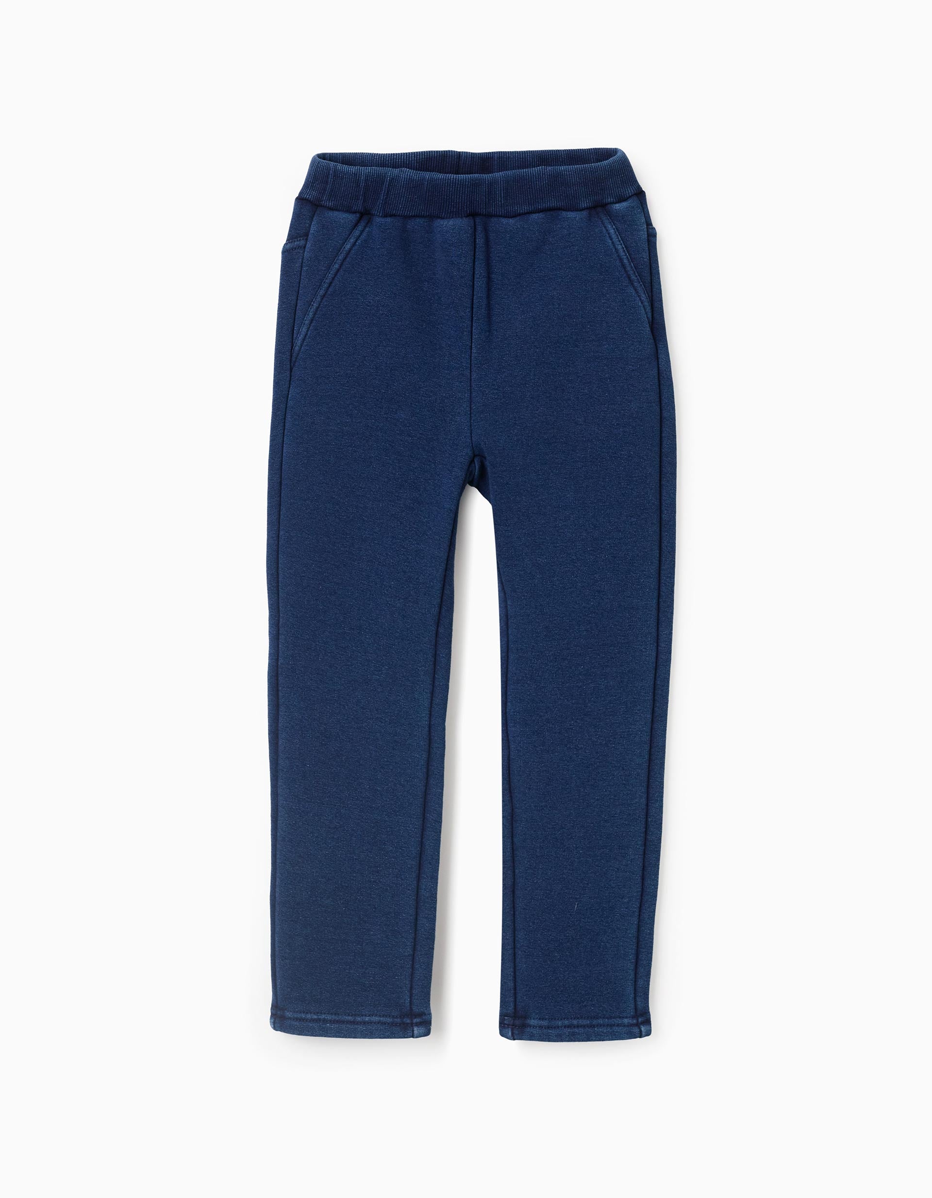Pantalons confortables en denim brossé pour fille, bleu