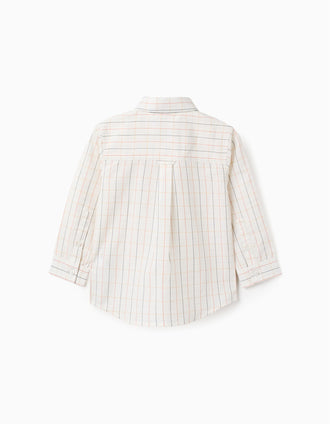 Camisa de Algodão com Xadrez para Bebé Menino, Bege/Laranja/Azul