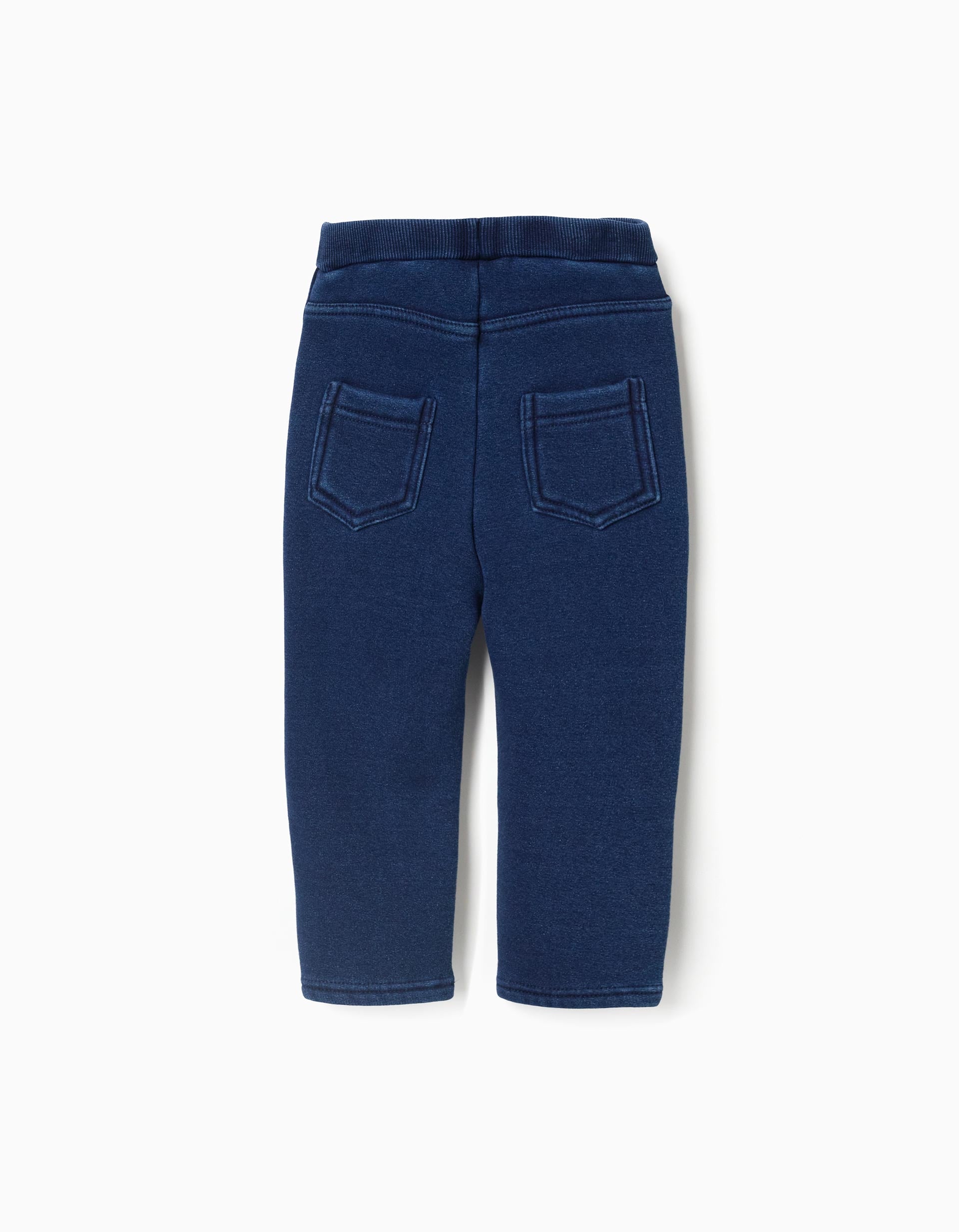 Brushed jeggings with flexible waistband for baby girls, dark blue