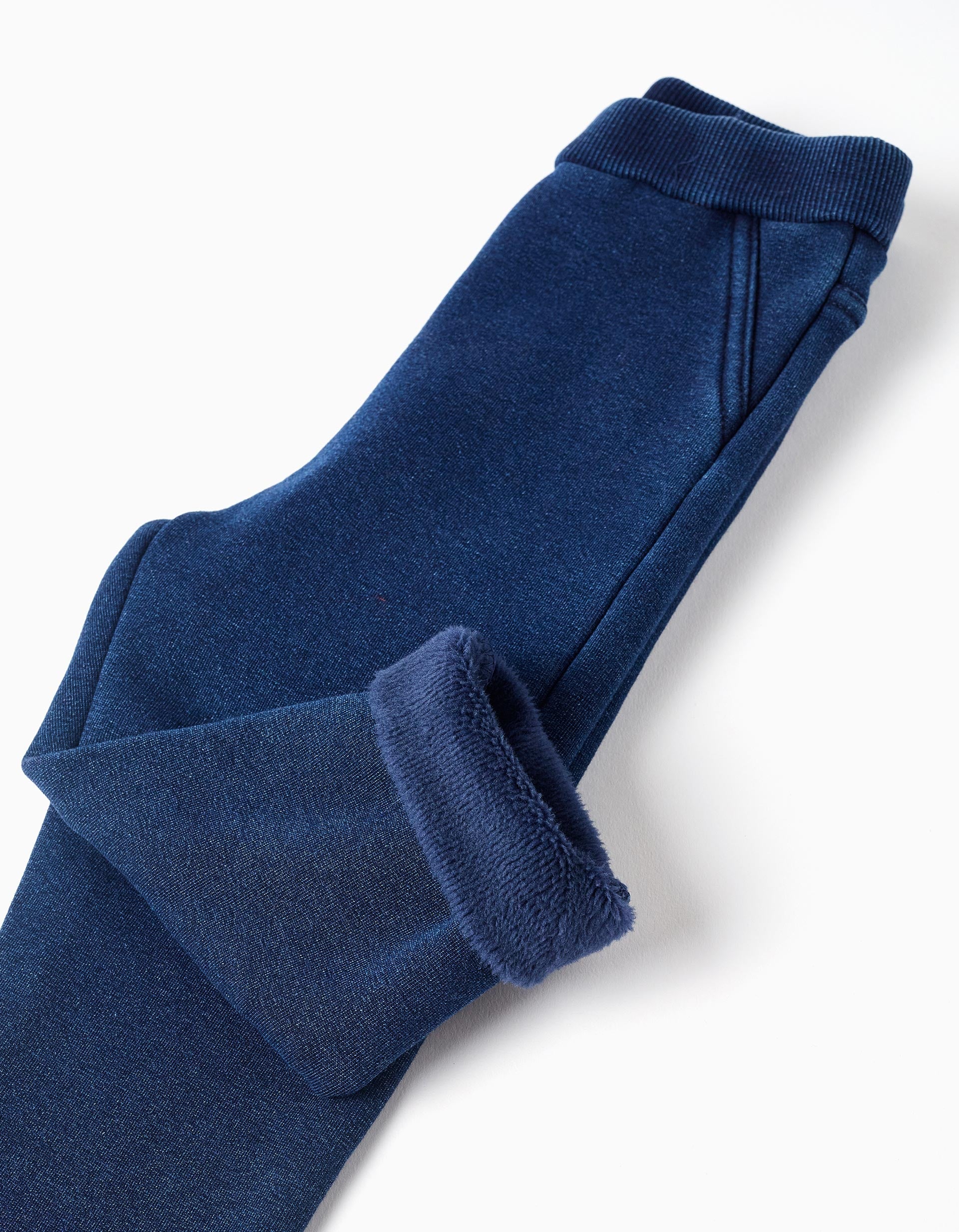 Brushed jeggings with flexible waistband for baby girls, dark blue