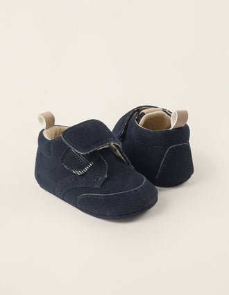 Bottes en Daim avec Bride à Scratch pour Nouveau-née, Bleu