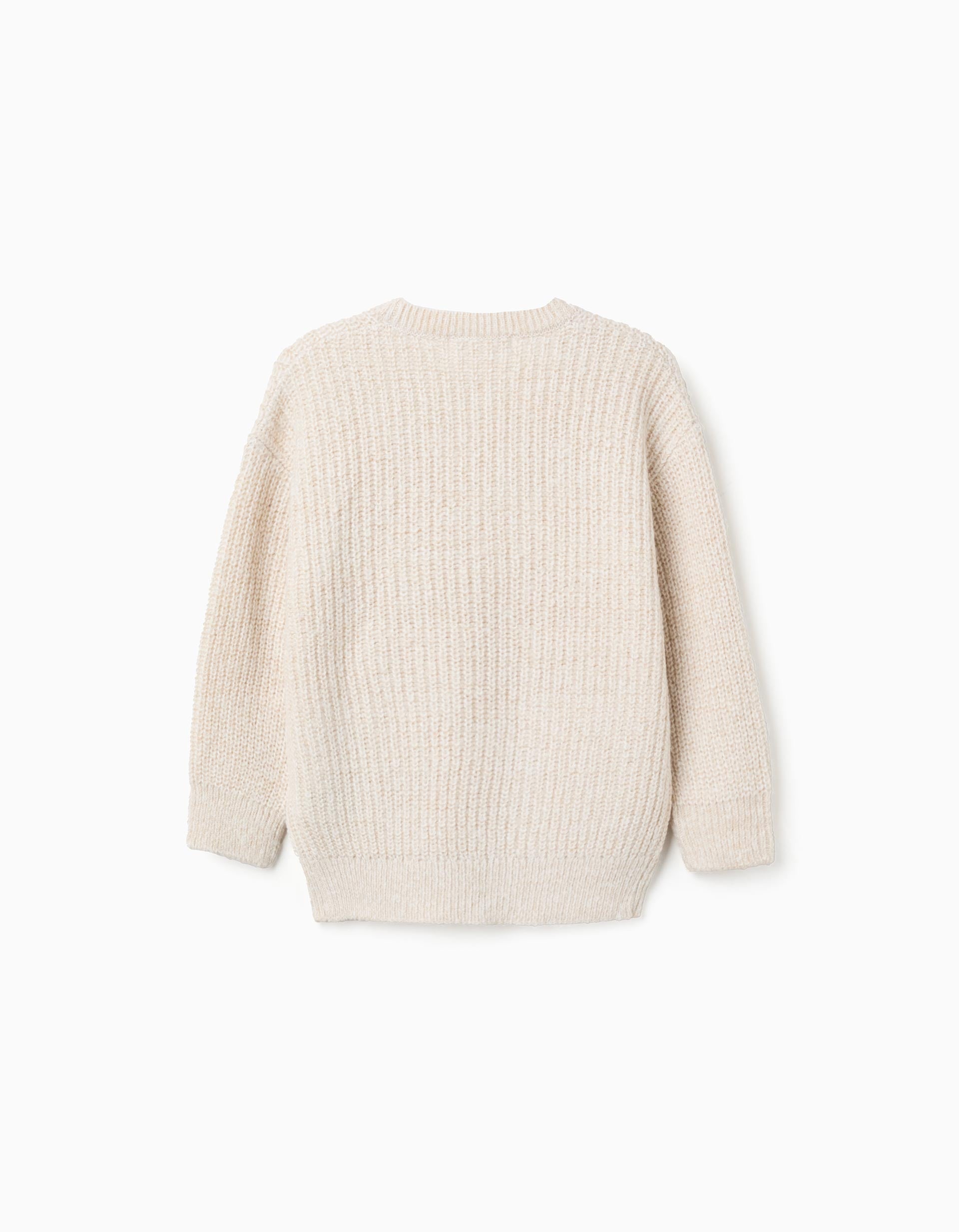 Thick Knit Jacket with Pockets for Girls, Beige