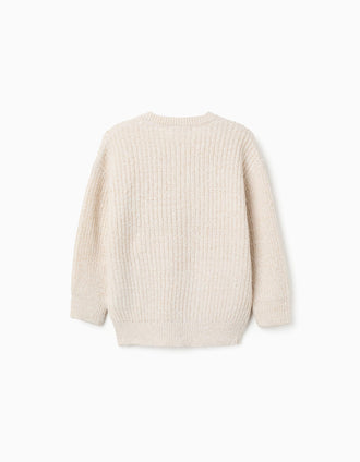 Chaqueta de Punto Grueso con Bolsillos para Niña, Beige