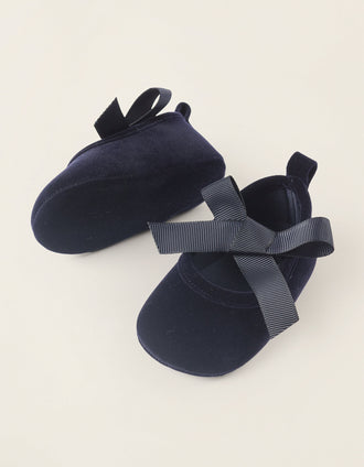 Sabrinas de Veludo com Laço para Recém-Nascida, Azul Escuro