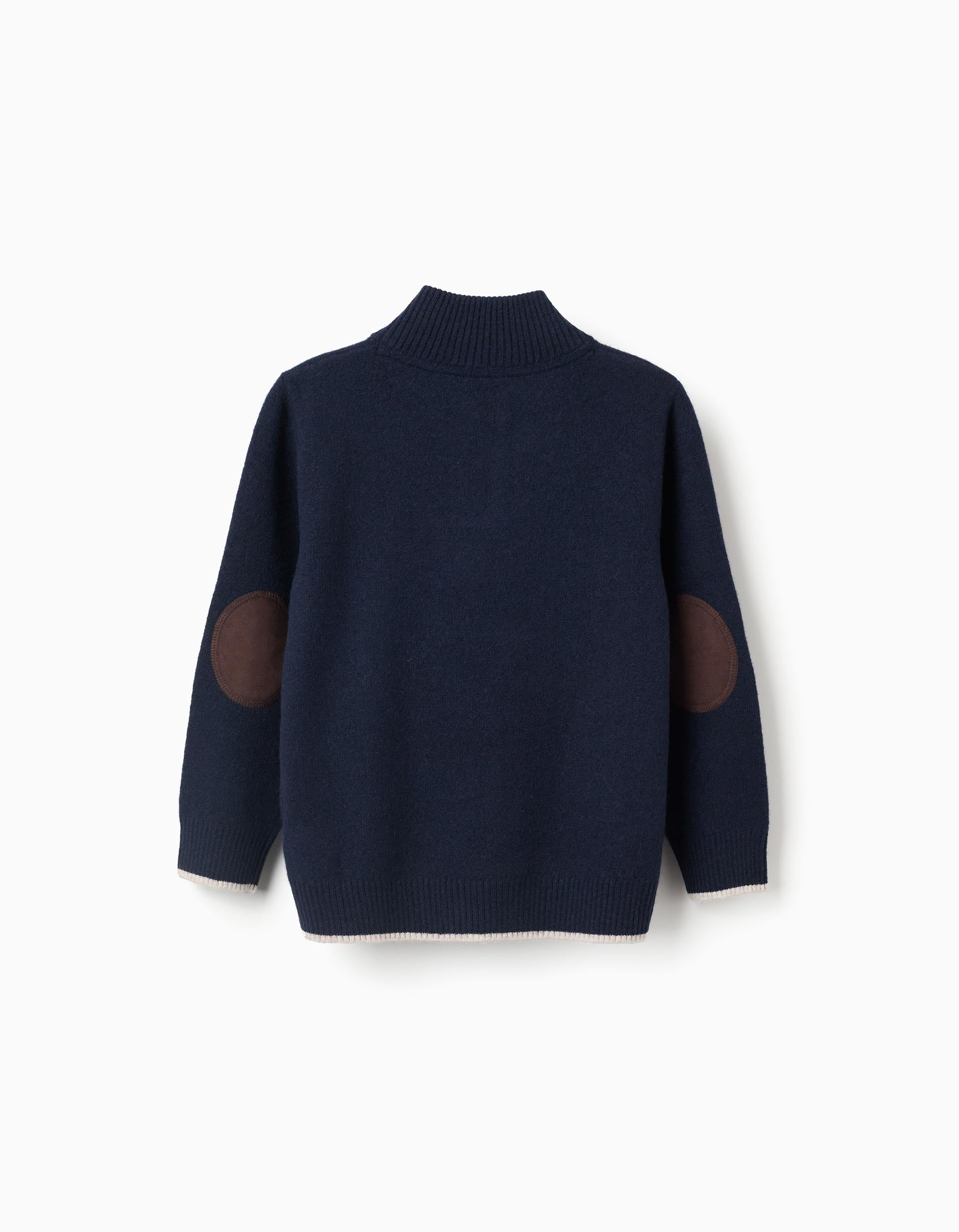 Knitted jumper in a wool blend with mock neck for boys, dark blue/beige