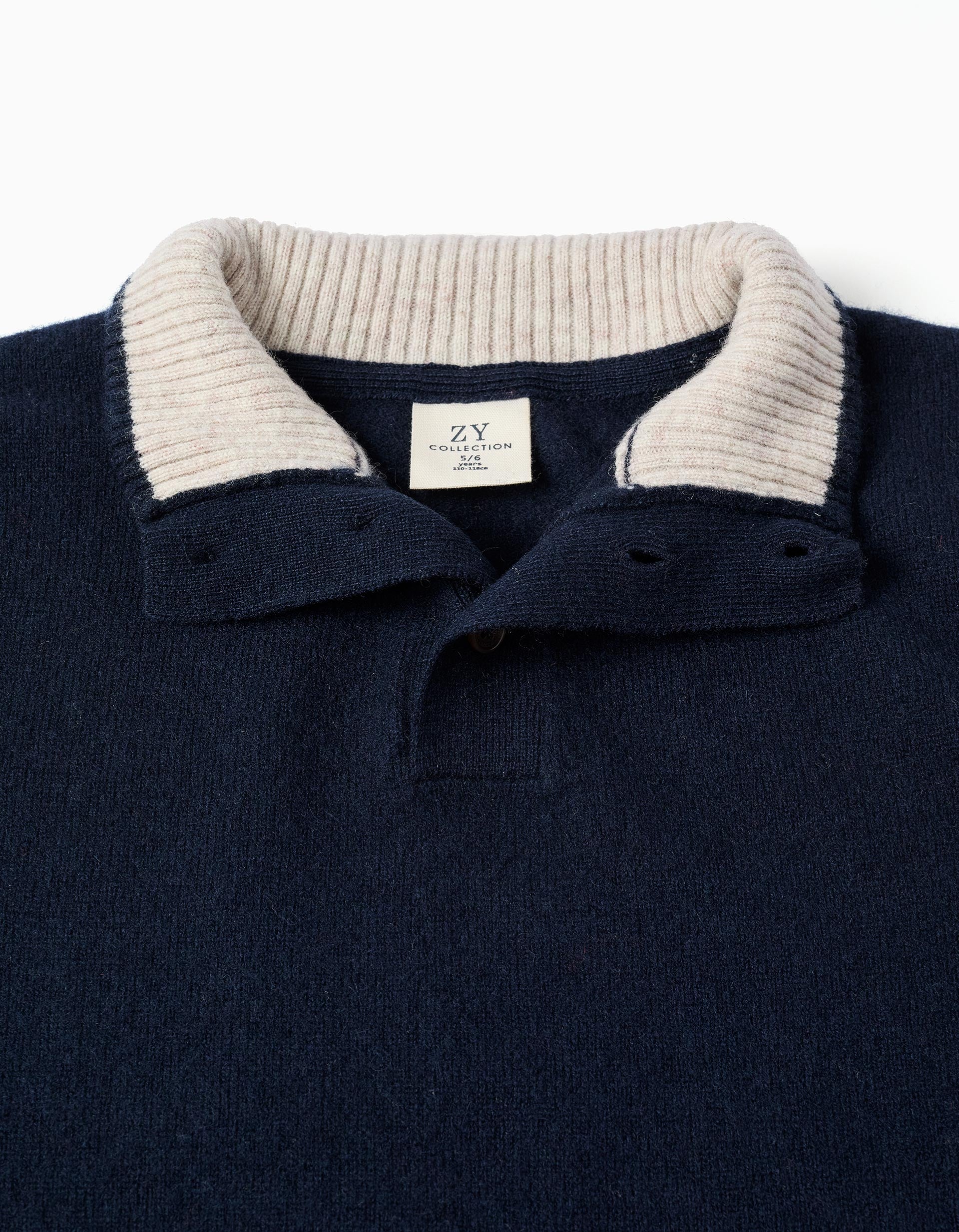 Knitted jumper in a wool blend with mock neck for boys, dark blue/beige