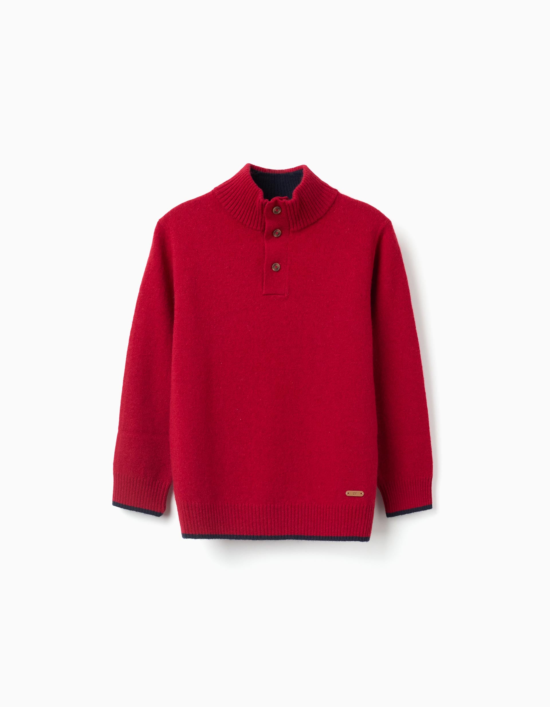 Knitted jumper in a wool blend with mock neck for boys, red/dark blue