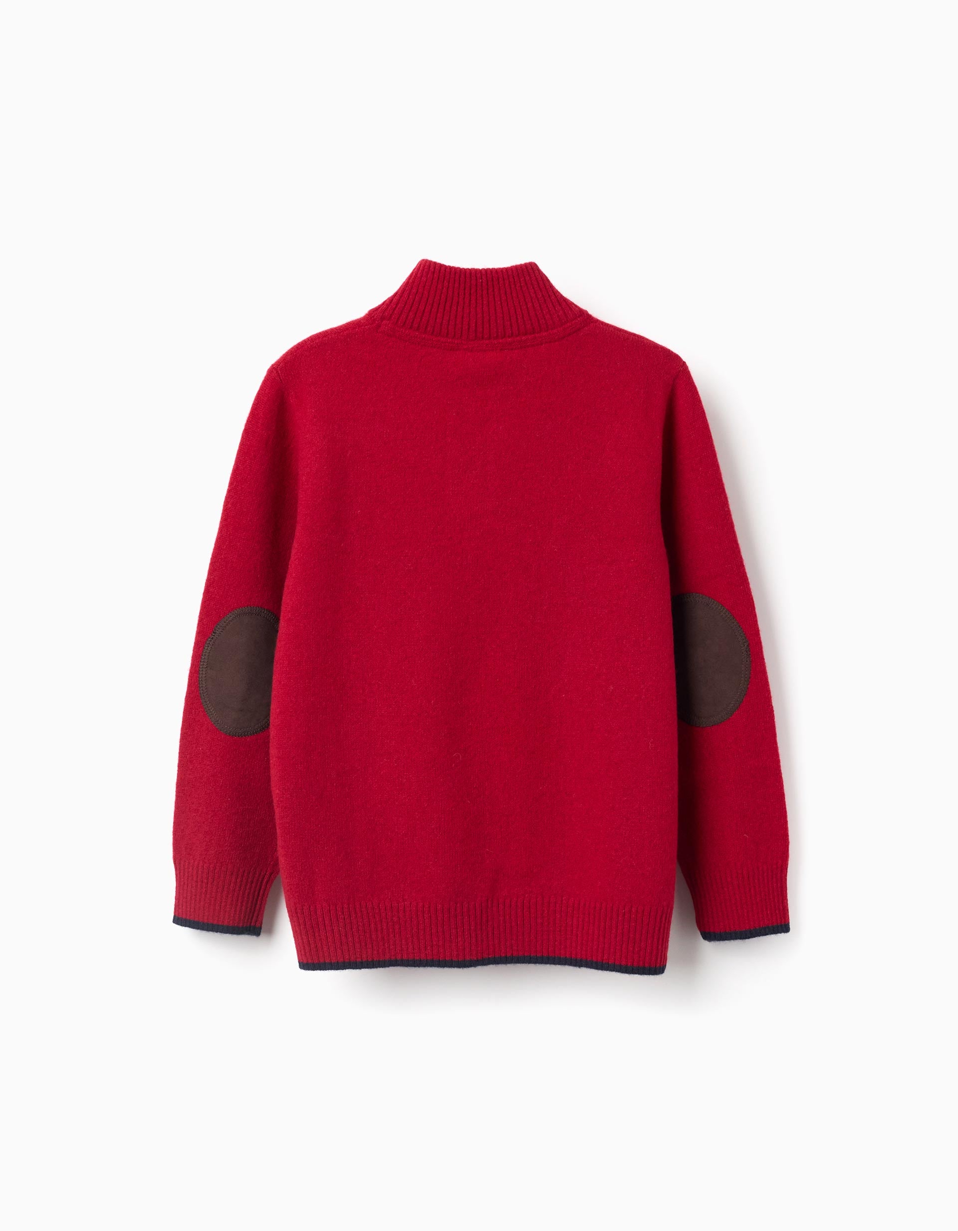 Knitted jumper in a wool blend with mock neck for boys, red/dark blue