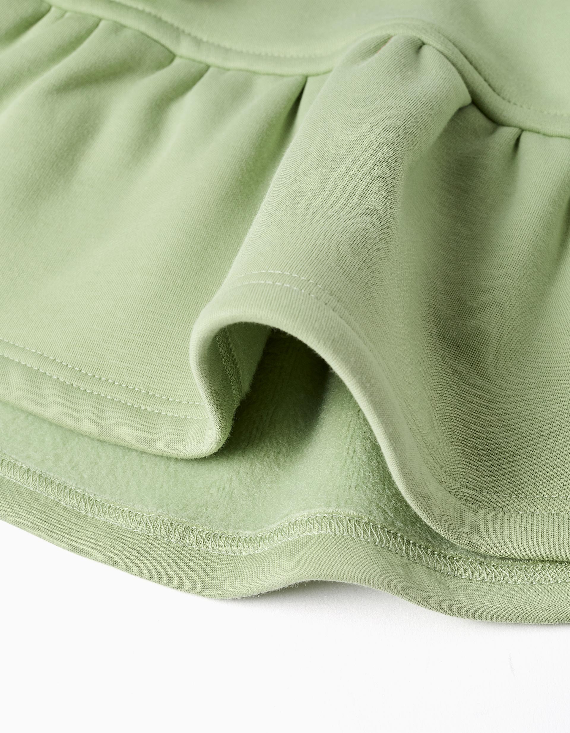 Hooded dress with plush lining for baby girls, light green