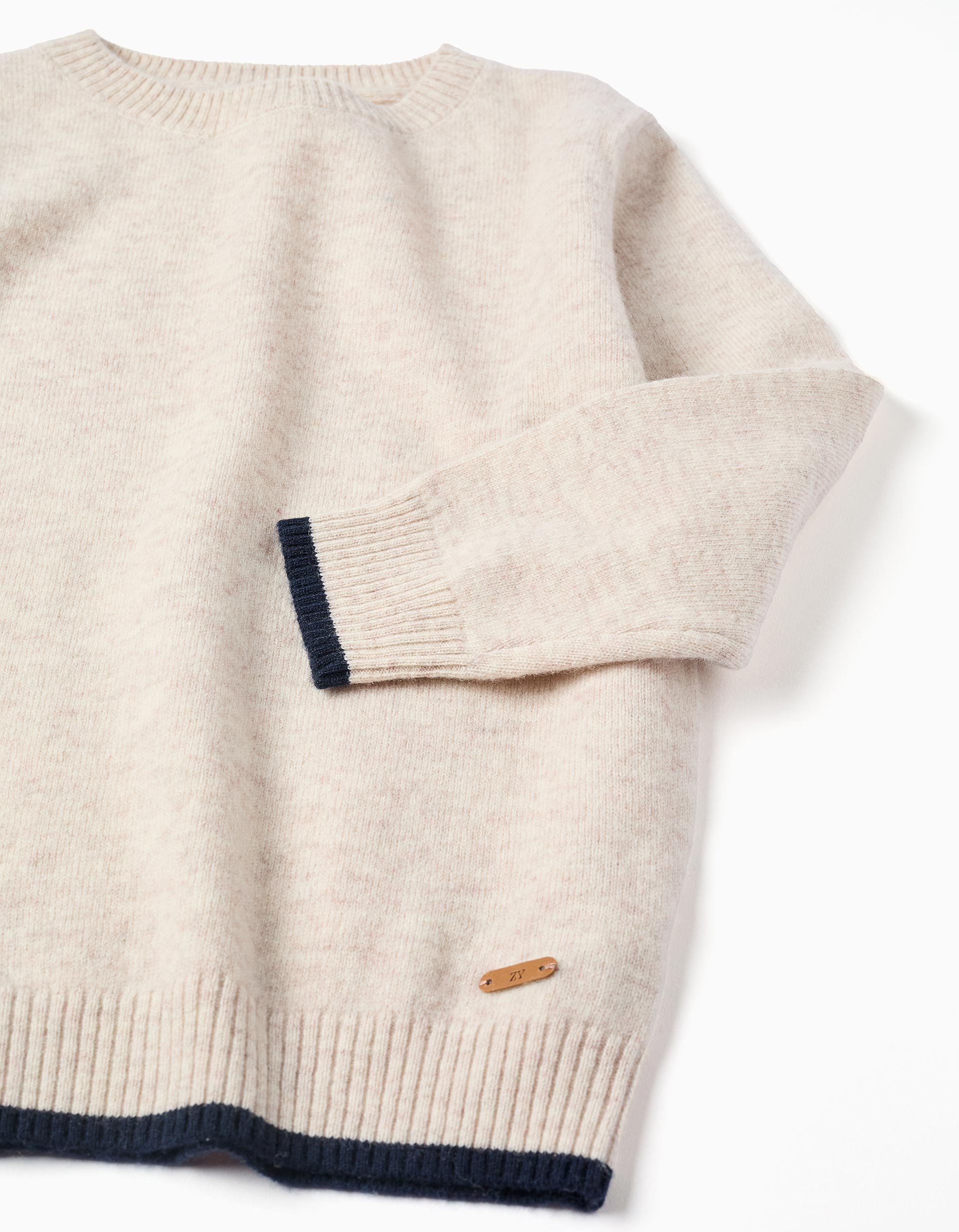 Knitted jumper in a wool blend You&Me for boys, light beige/dark blue