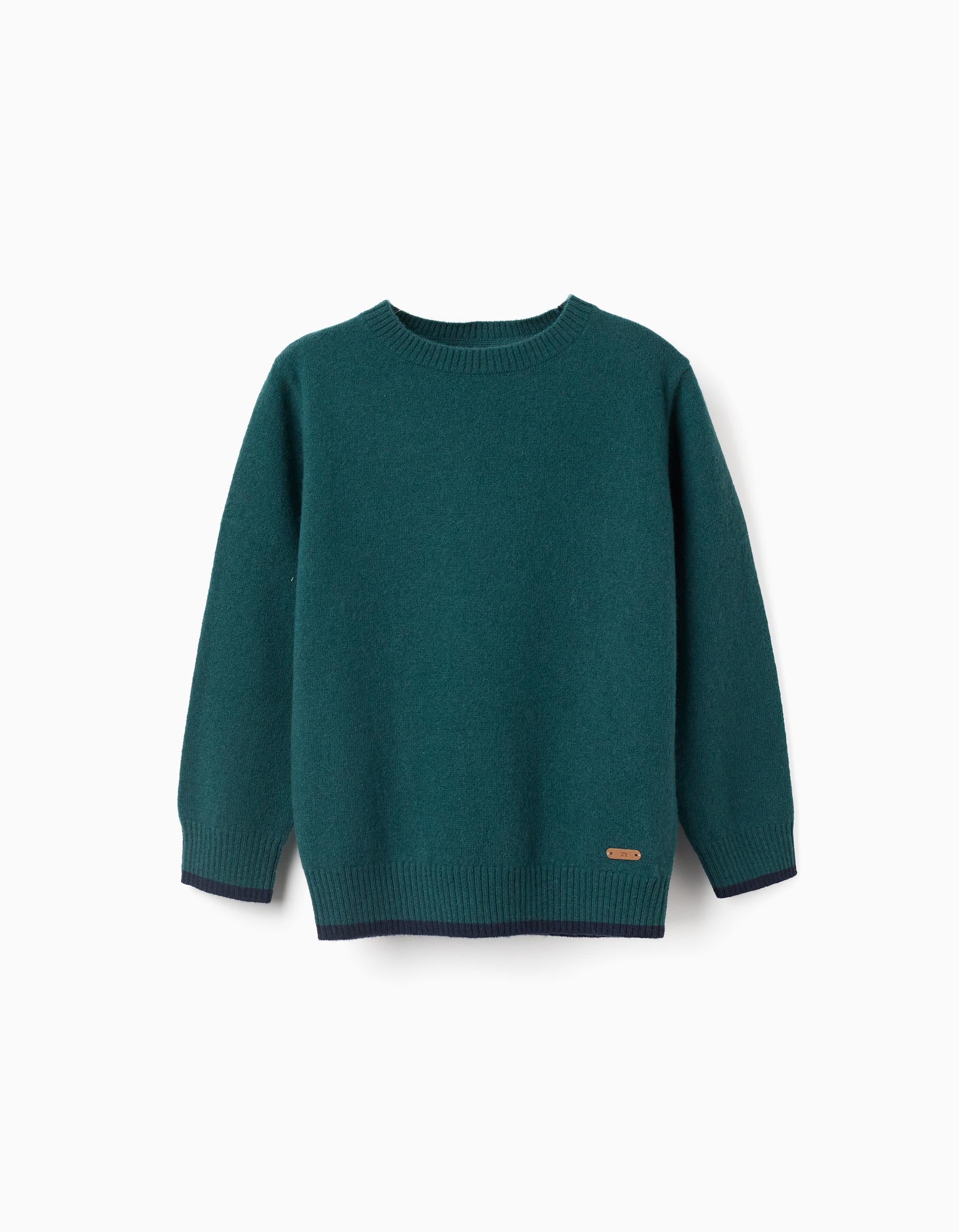 Knitted jumper in a wool blend You&Me for boys, green/blue