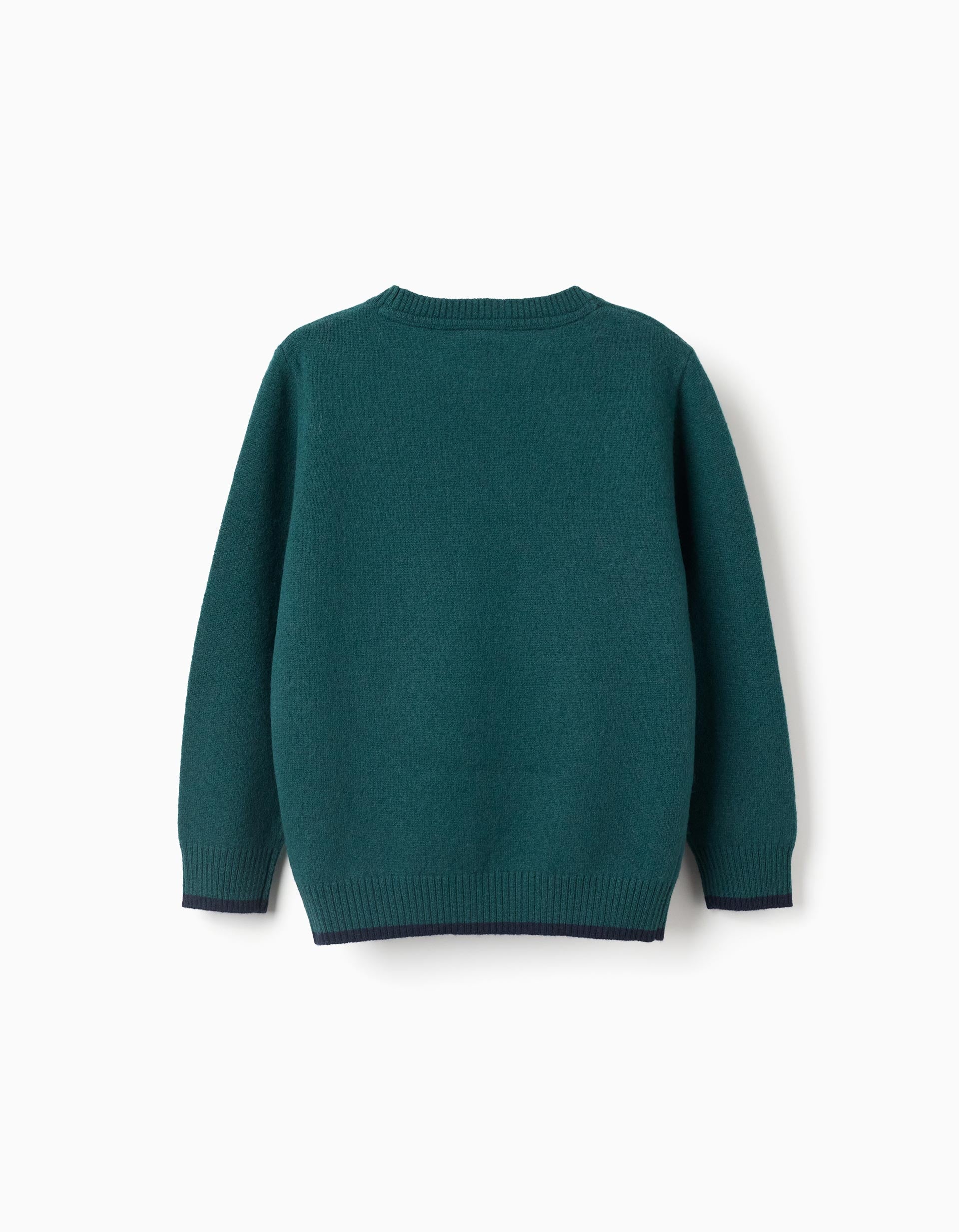 Knitted jumper in a wool blend You&Me for boys, green/blue