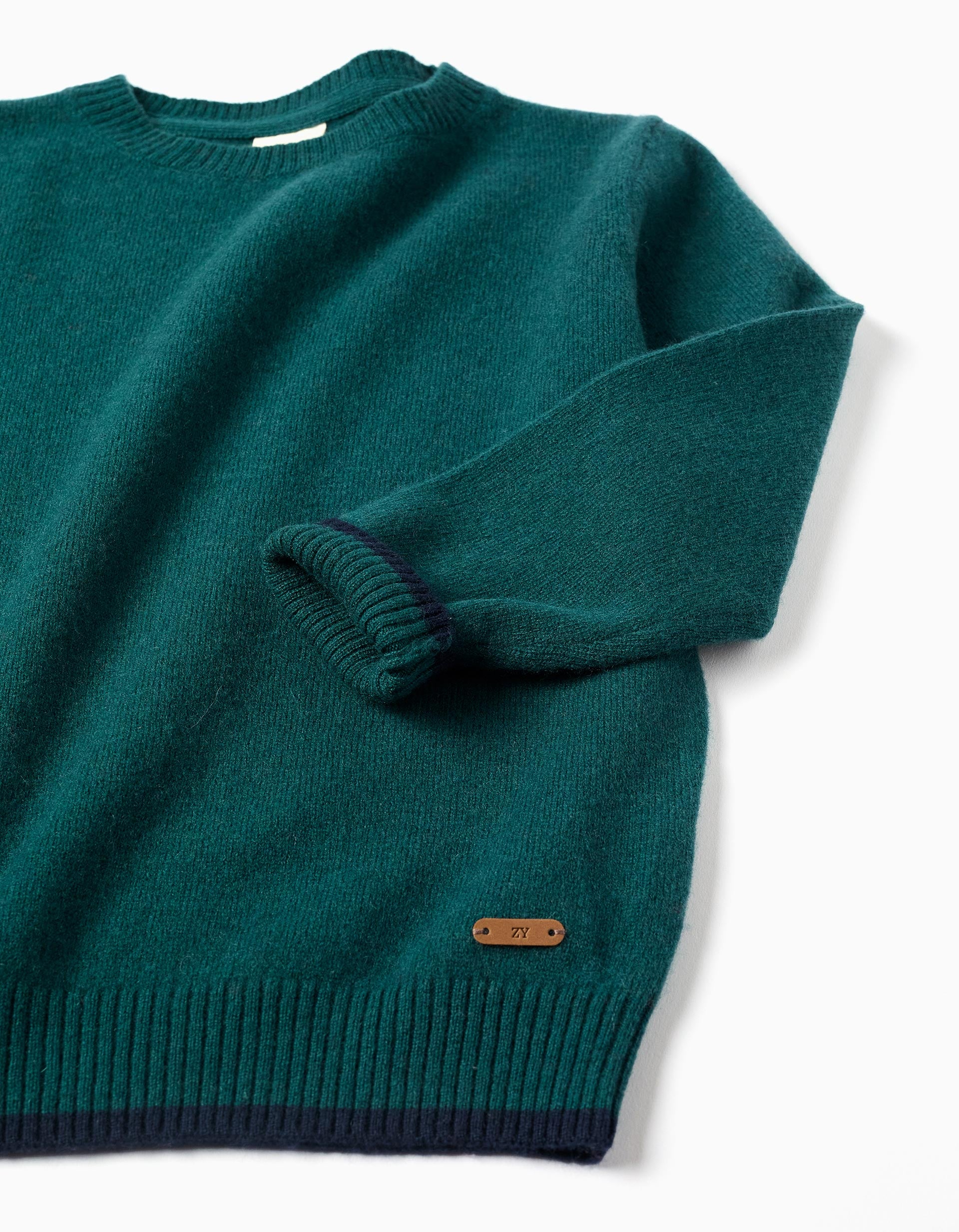 Knitted jumper in a wool blend You&Me for boys, green/blue
