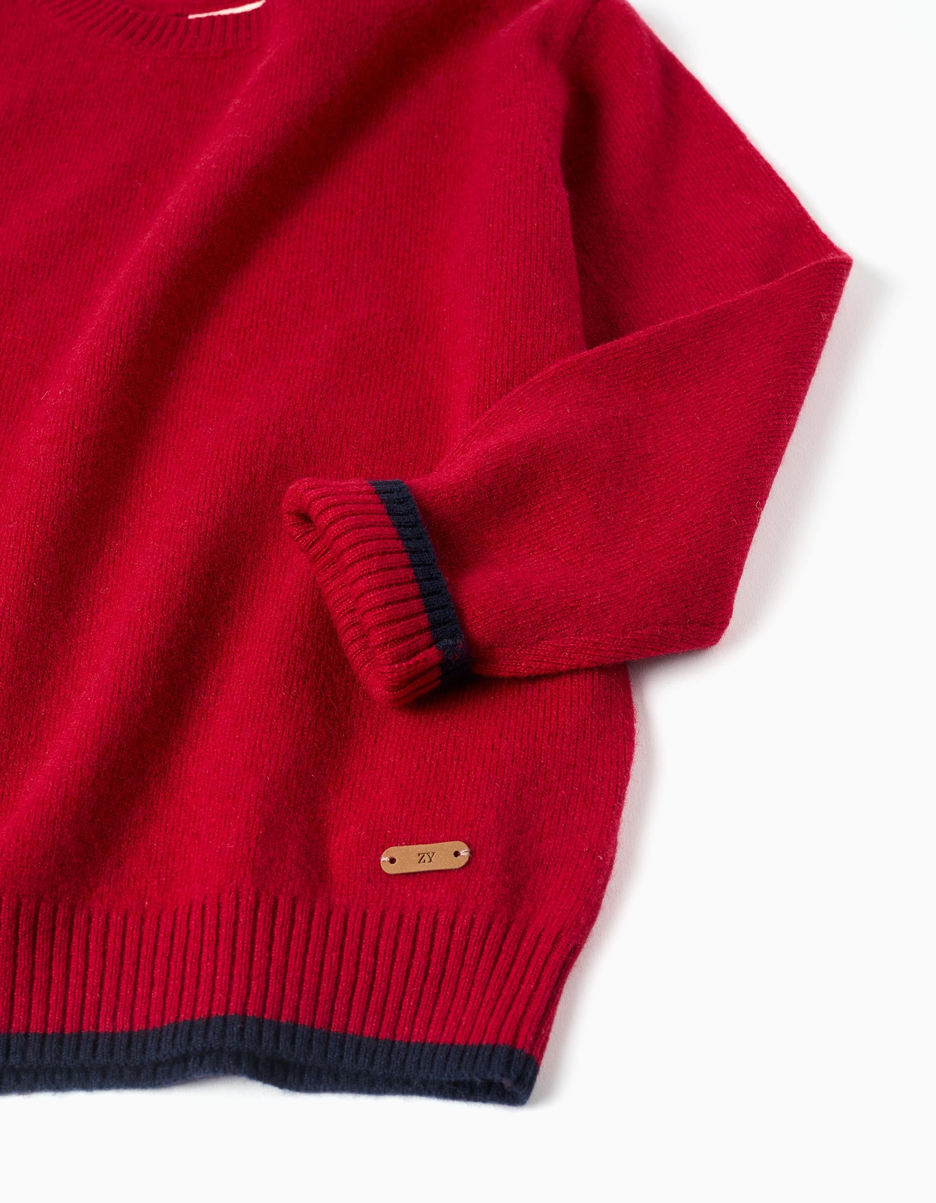 Knitted jumper in a wool blend for boys, red/dark blue