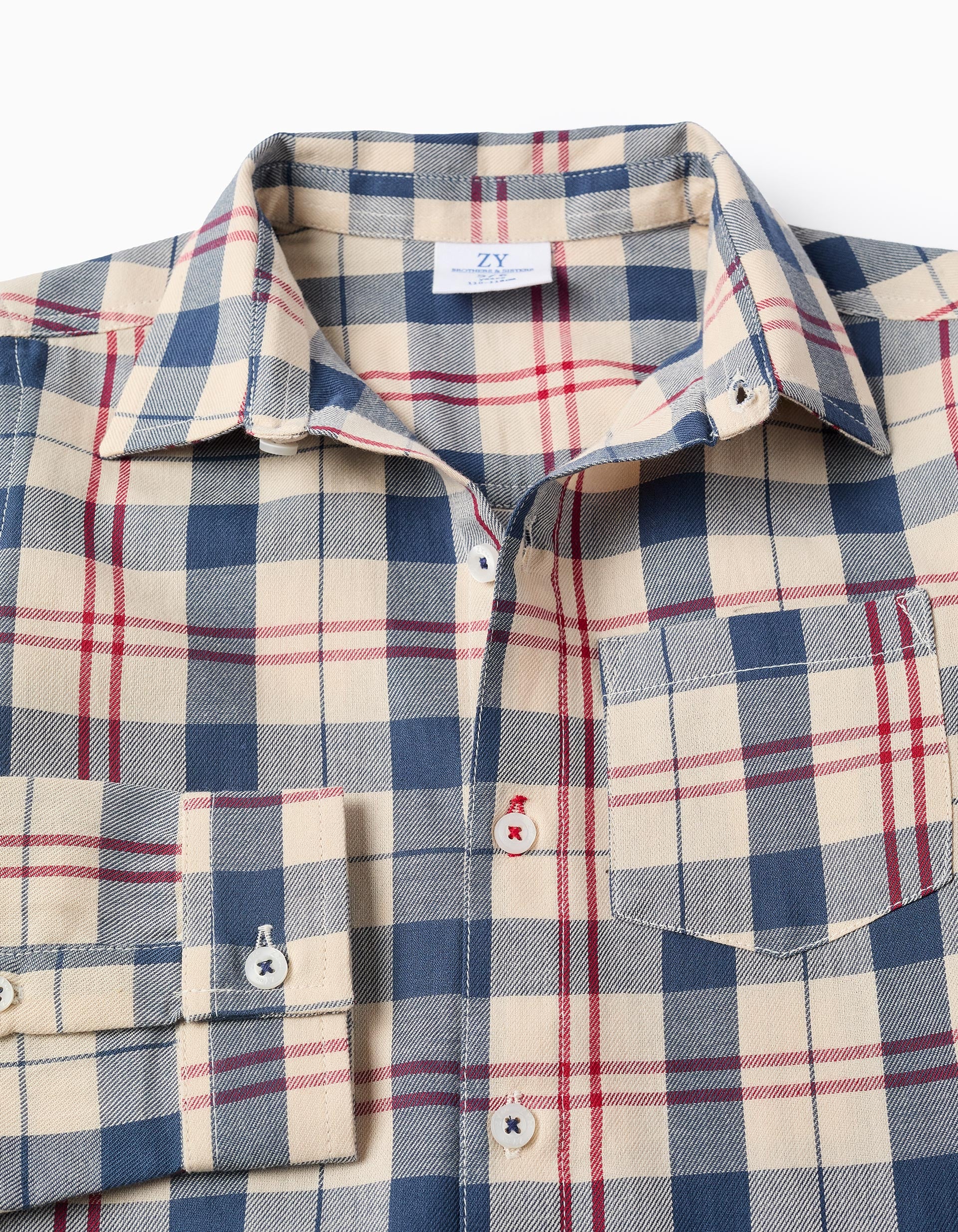 Cotton checked shirt 'B&S' for boys, beige/blue/red