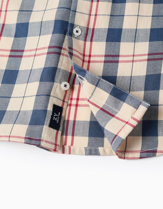 Camisa de algodão com xadrez 'B&S' para menino, bege/azul/vermelho