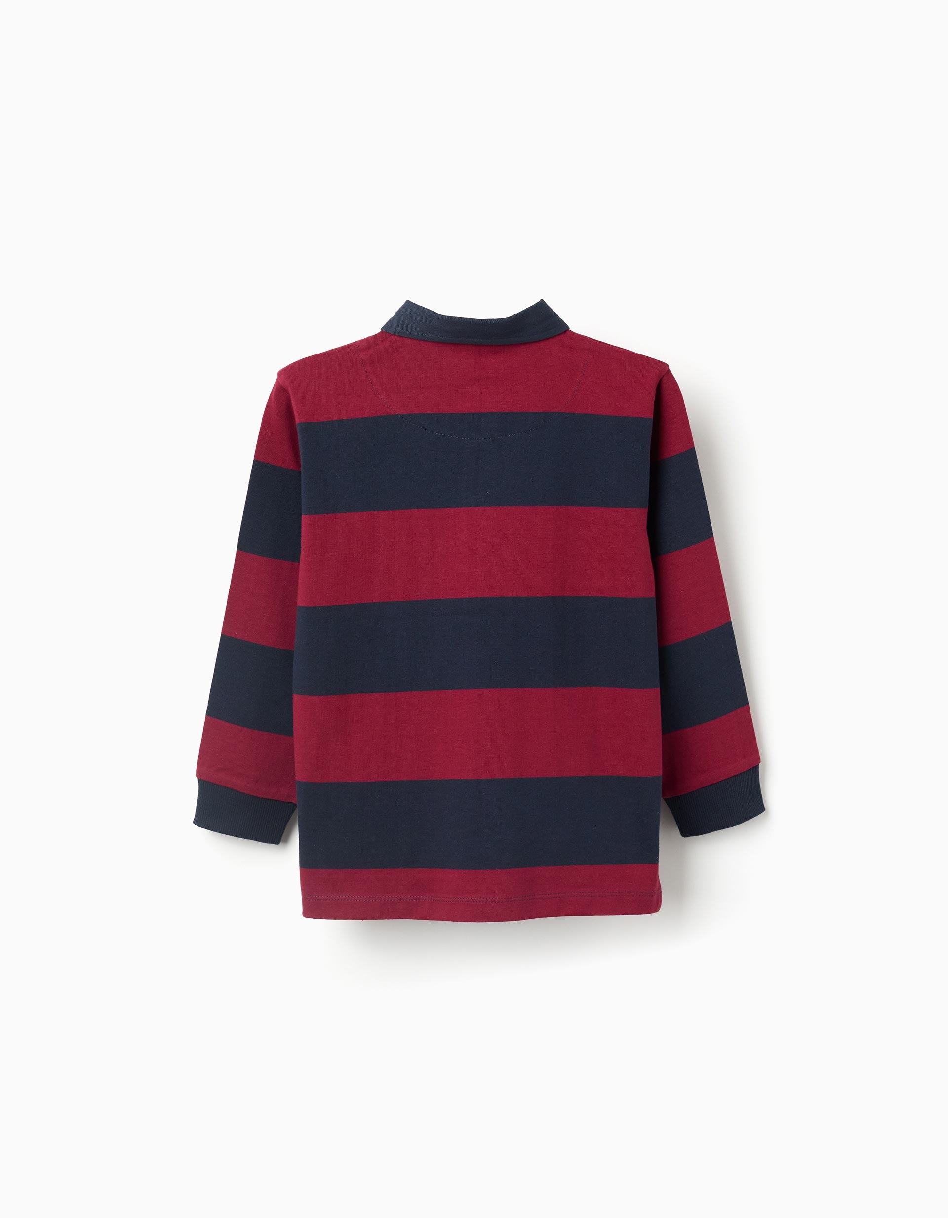 Long sleeve cotton polo shirt with stripes for boys, dark blue/red