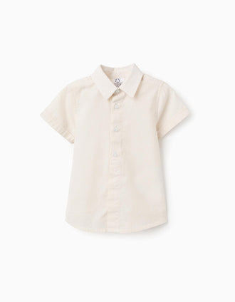 Chemise à Manches Courtes Unie en Coton pour Bébé Garçon, Beige
