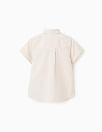 Chemise à Manches Courtes Unie en Coton pour Bébé Garçon, Beige