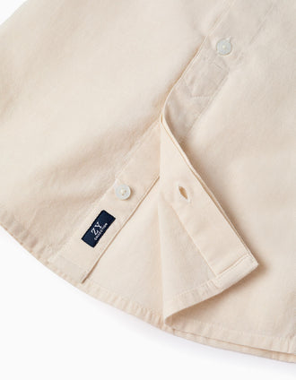 Chemise à Manches Courtes Unie en Coton pour Bébé Garçon, Beige
