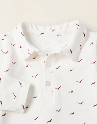 Bodysuit with Pattern for Newborns 'Birds', White/Burgundy