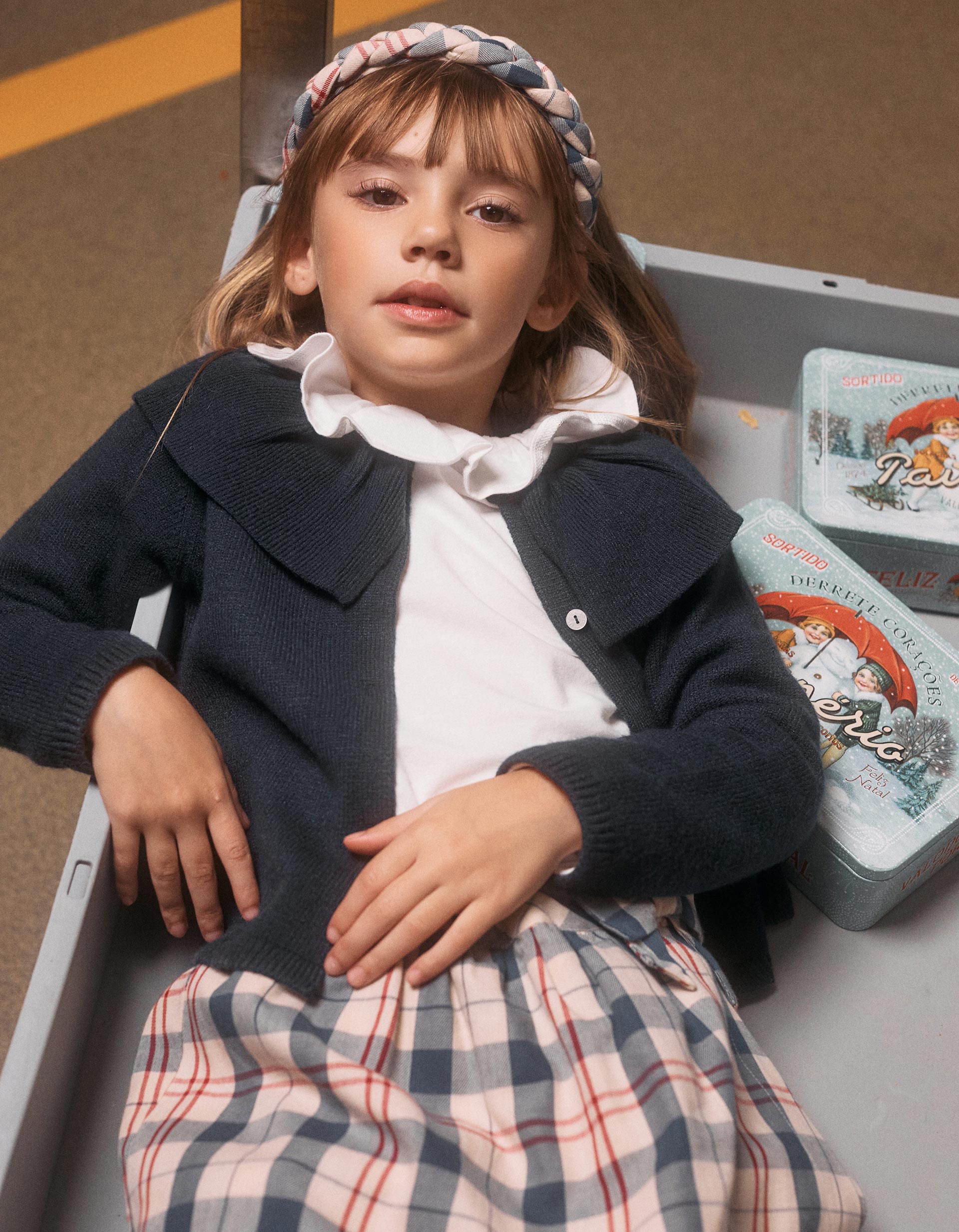 Checked Cotton Skort for Girls 'B&S', Beige/Blue/Red