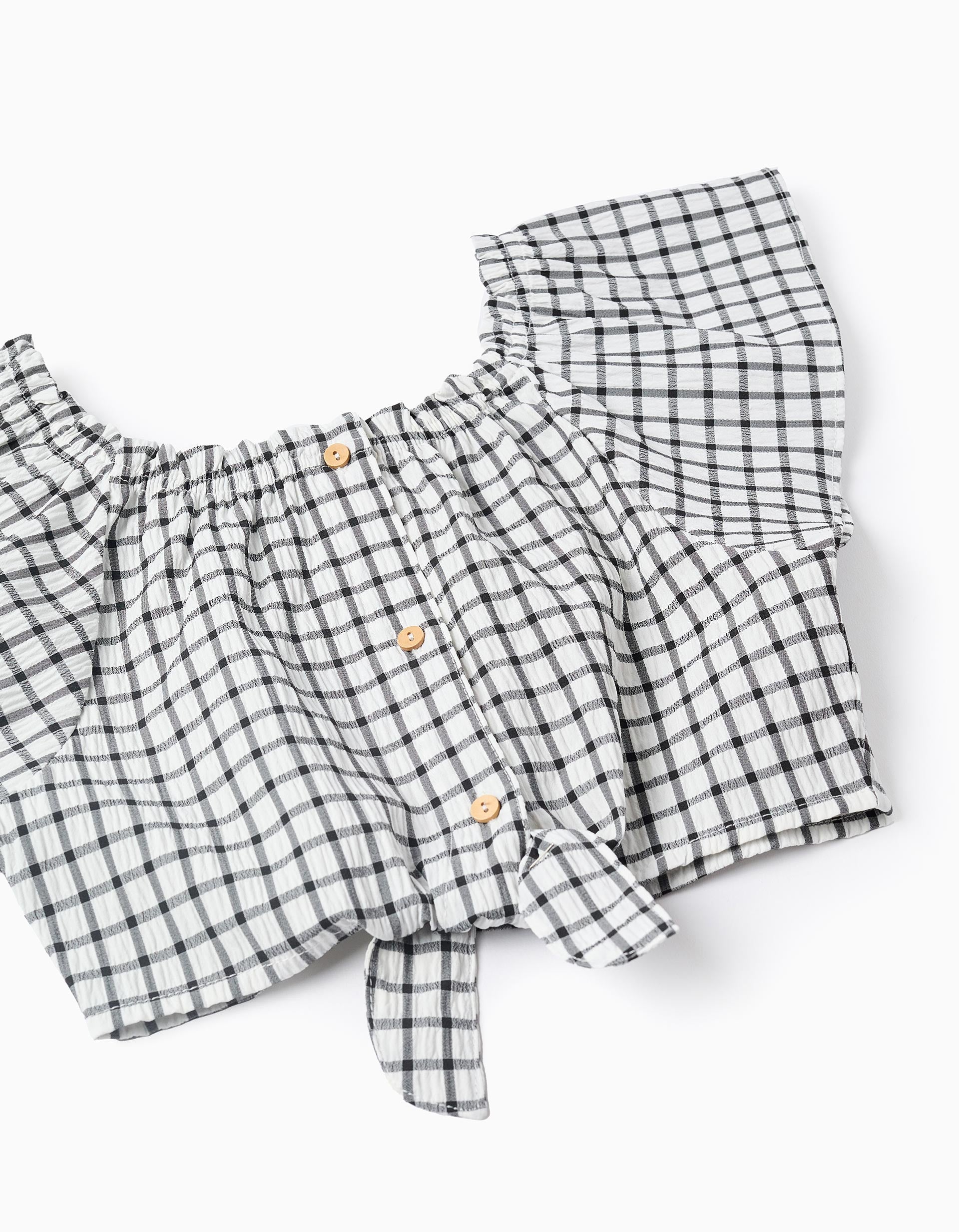 Chemisier Paysan à Motif Vichy pour Fille, Blanc/Gris