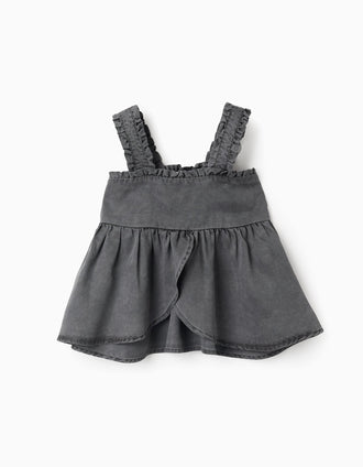 Top de Tirantes con Volantes para Niña, Gris Oscuro