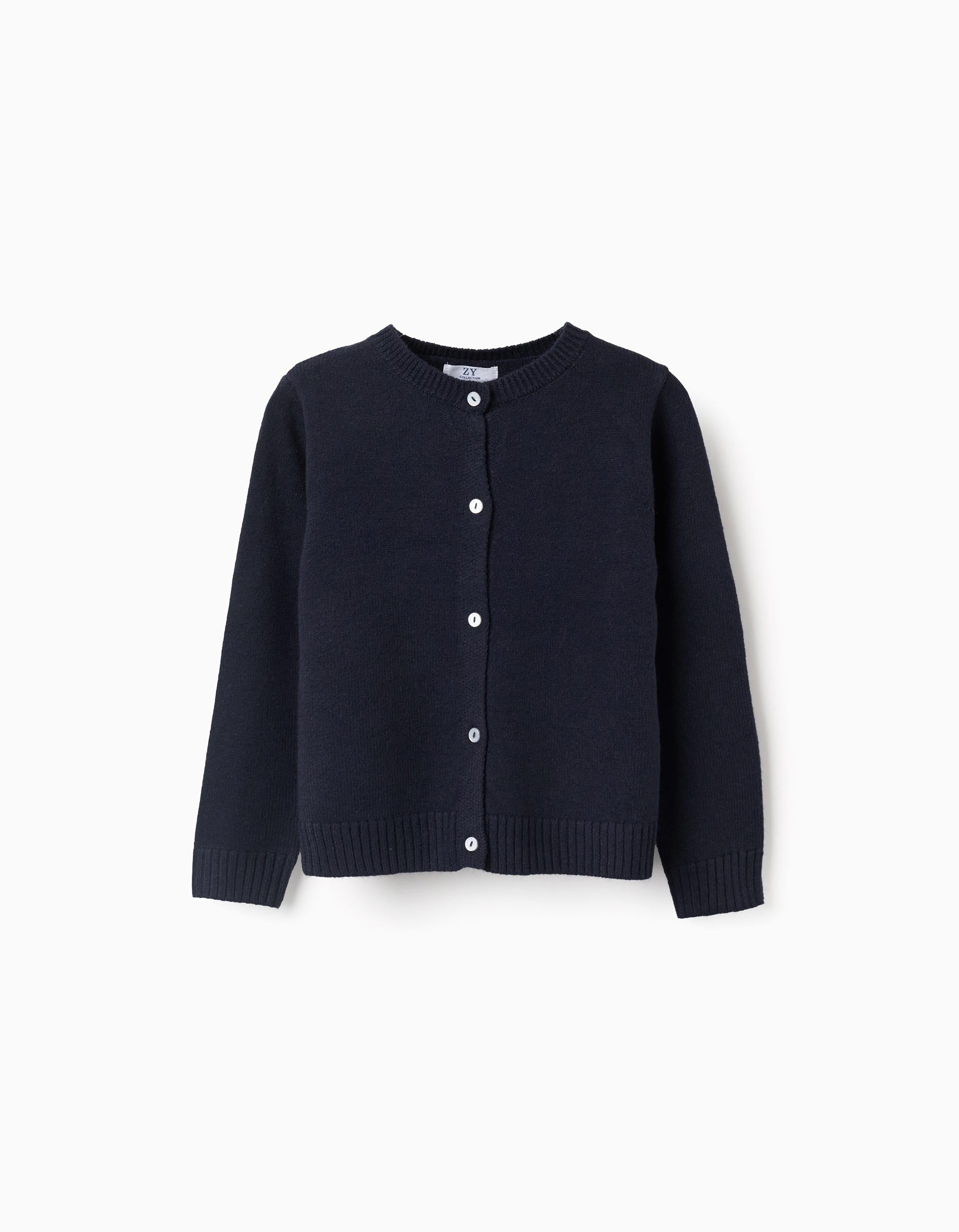 Casaco de malha com gola redonda para menina, azul-escuro