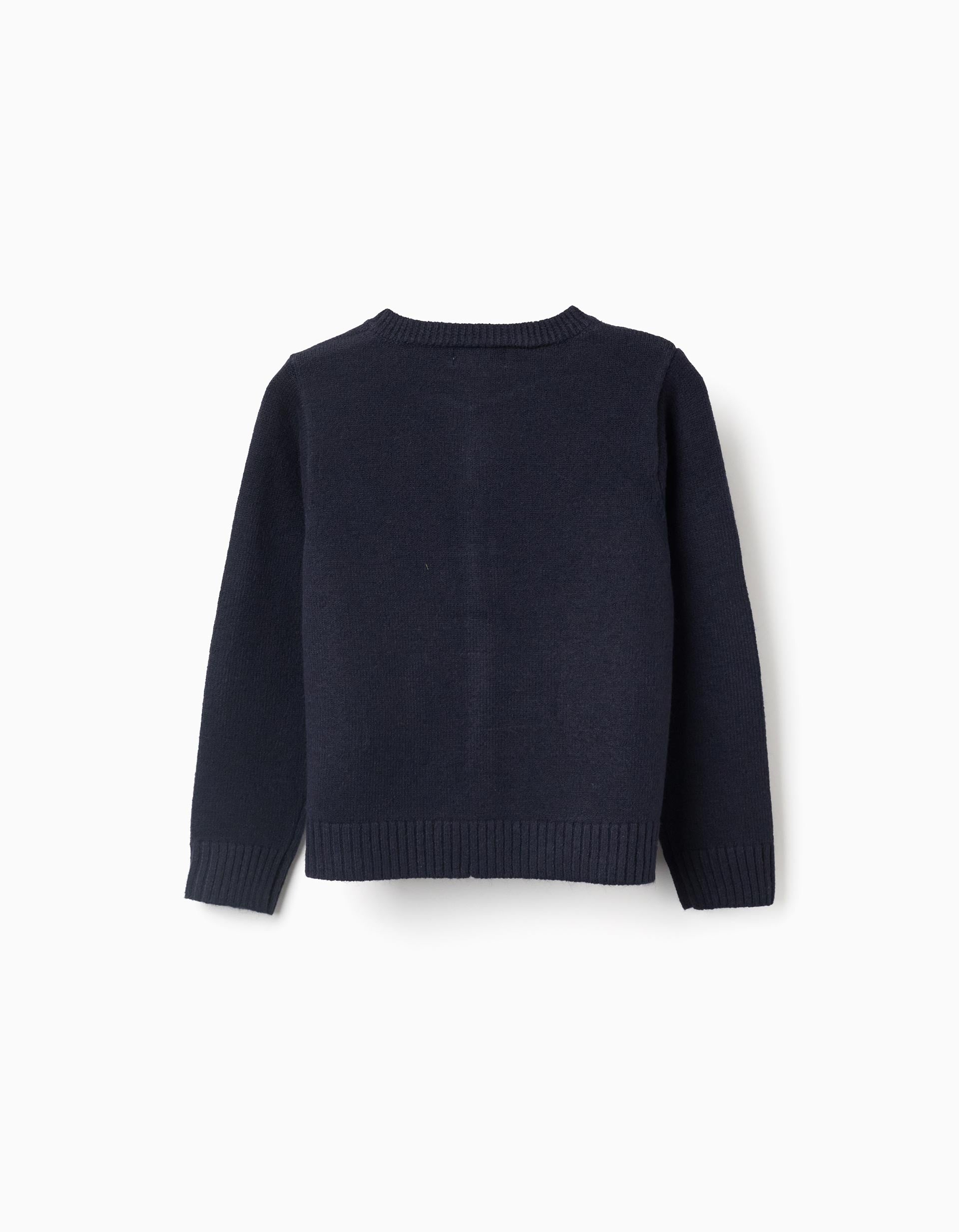 Casaco de malha com gola redonda para menina, azul-escuro