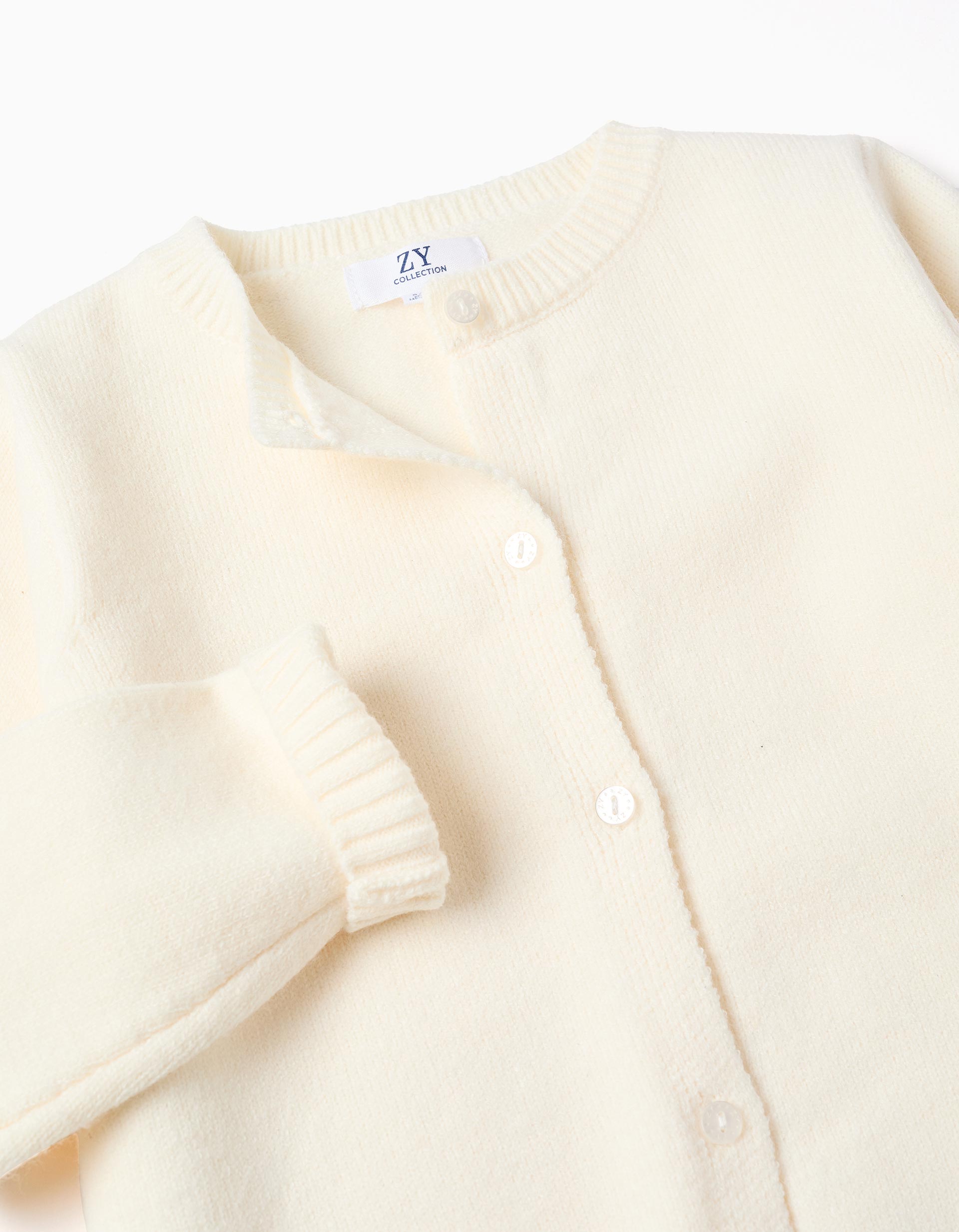 Cardigan en maille à col rond pour fille, blanc