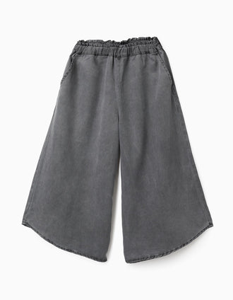 Pantalón Wide Leg Bajos Diagonales para Niña, Gris Oscuro
