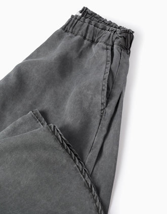 Pantalón Wide Leg Bajos Diagonales para Niña, Gris Oscuro