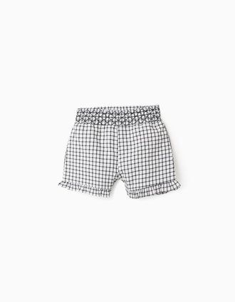 Pantalón Corto con Estampado Vichy para Niña, Blanco/Gris