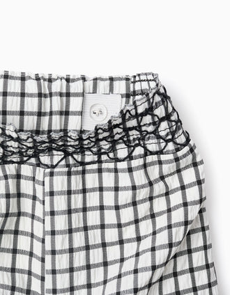 Pantalón Corto con Estampado Vichy para Niña, Blanco/Gris