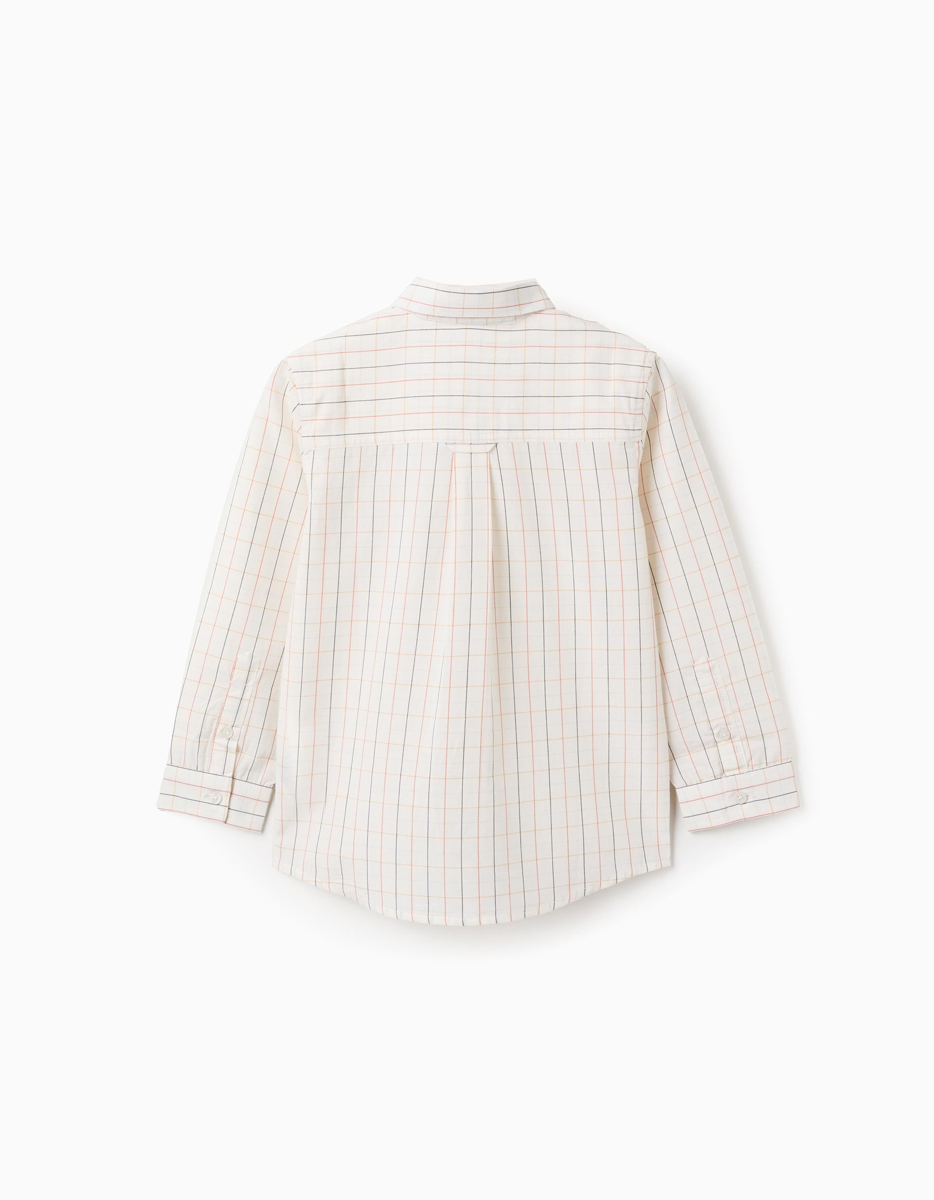 Chequered Cotton Shirt for Boys, Beige/Orange/Blue