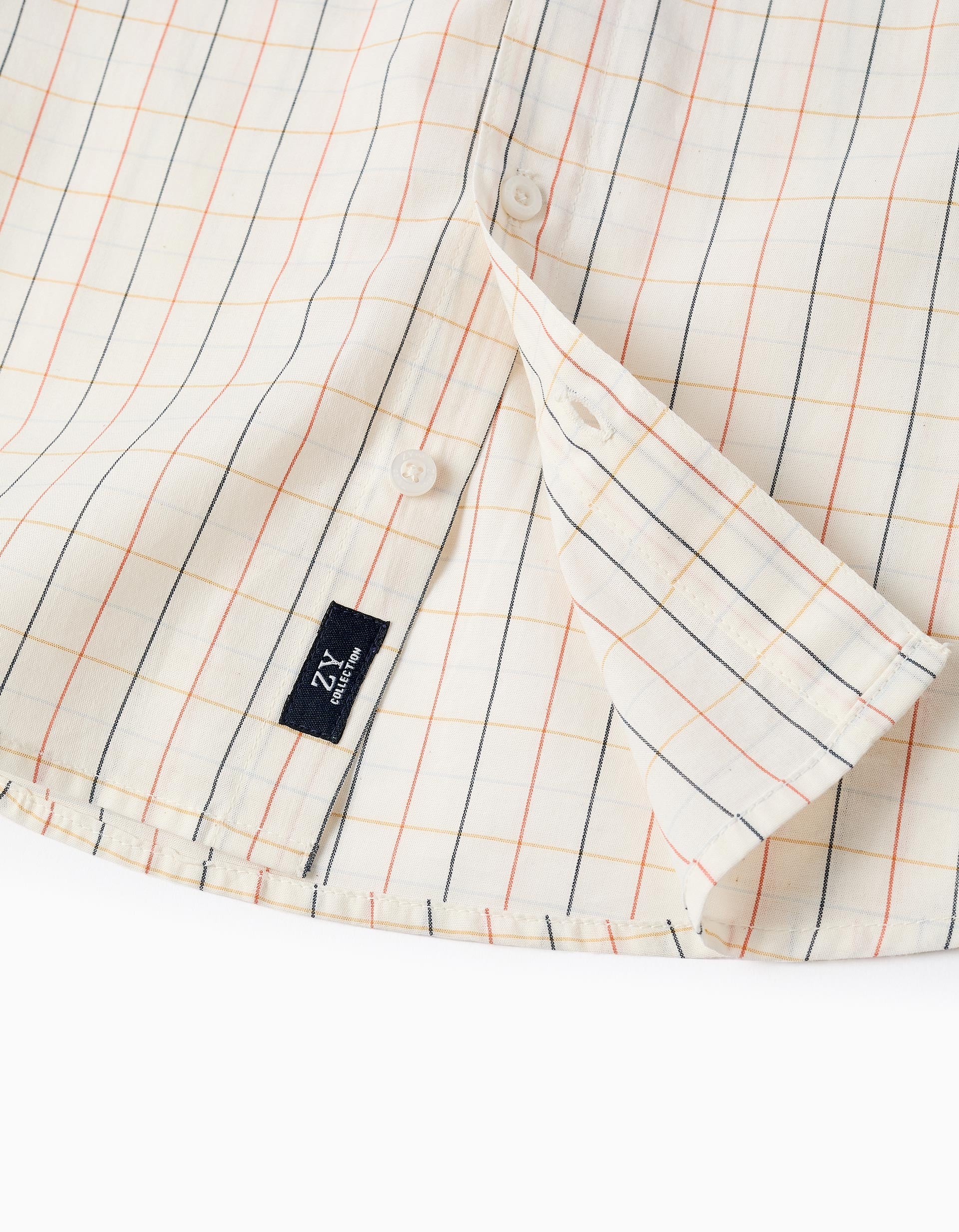Chequered Cotton Shirt for Boys, Beige/Orange/Blue