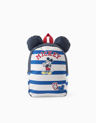 Sac à Dos Rayé avec Oreilles pour Bébé Garçon 'Mickey', Bleu/Blanc