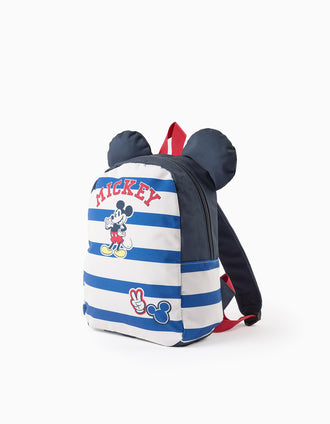 Sac à Dos Rayé avec Oreilles pour Bébé Garçon 'Mickey', Bleu/Blanc