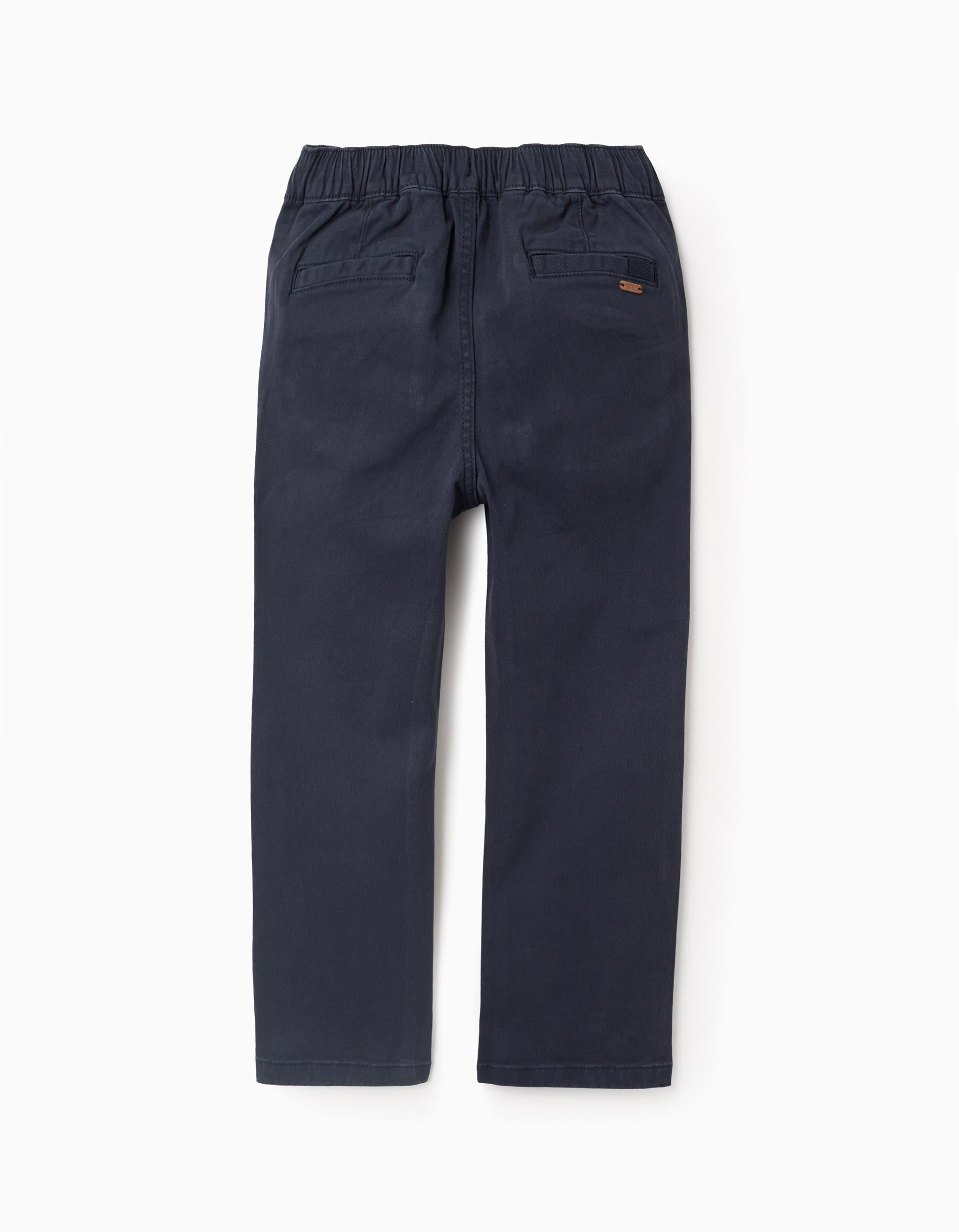 Calças Chino de Sarja com Cordão para Menino 'Straight Fit', Azul Escuro