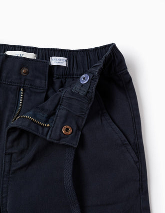 Calças Chino de Sarja com Cordão para Menino 'Straight Fit', Azul Escuro