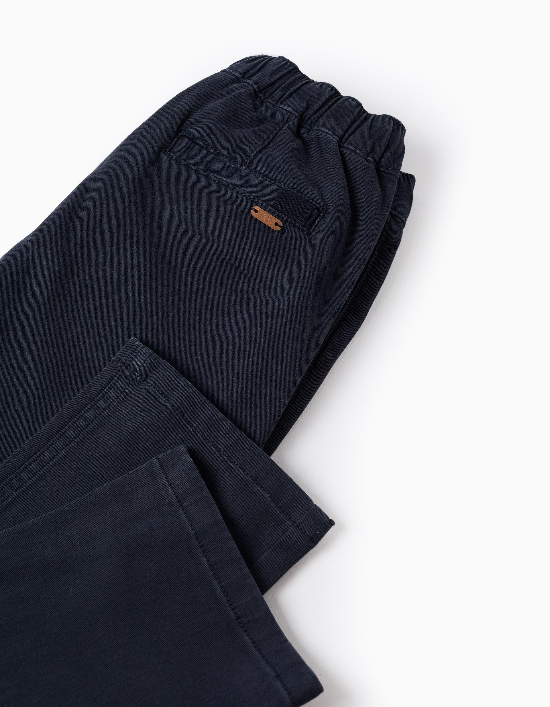 Calças Chino de Sarja com Cordão para Menino 'Straight Fit', Azul Escuro