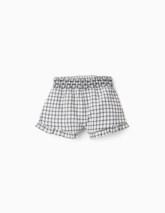 Vichy Pattern Shorts for Baby Girls, White/Grey