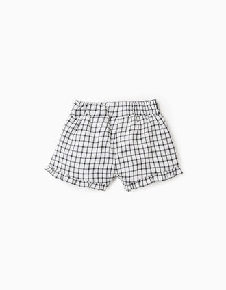 Vichy Pattern Shorts for Baby Girls, White/Grey