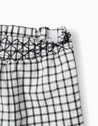 Vichy Pattern Shorts for Baby Girls, White/Grey