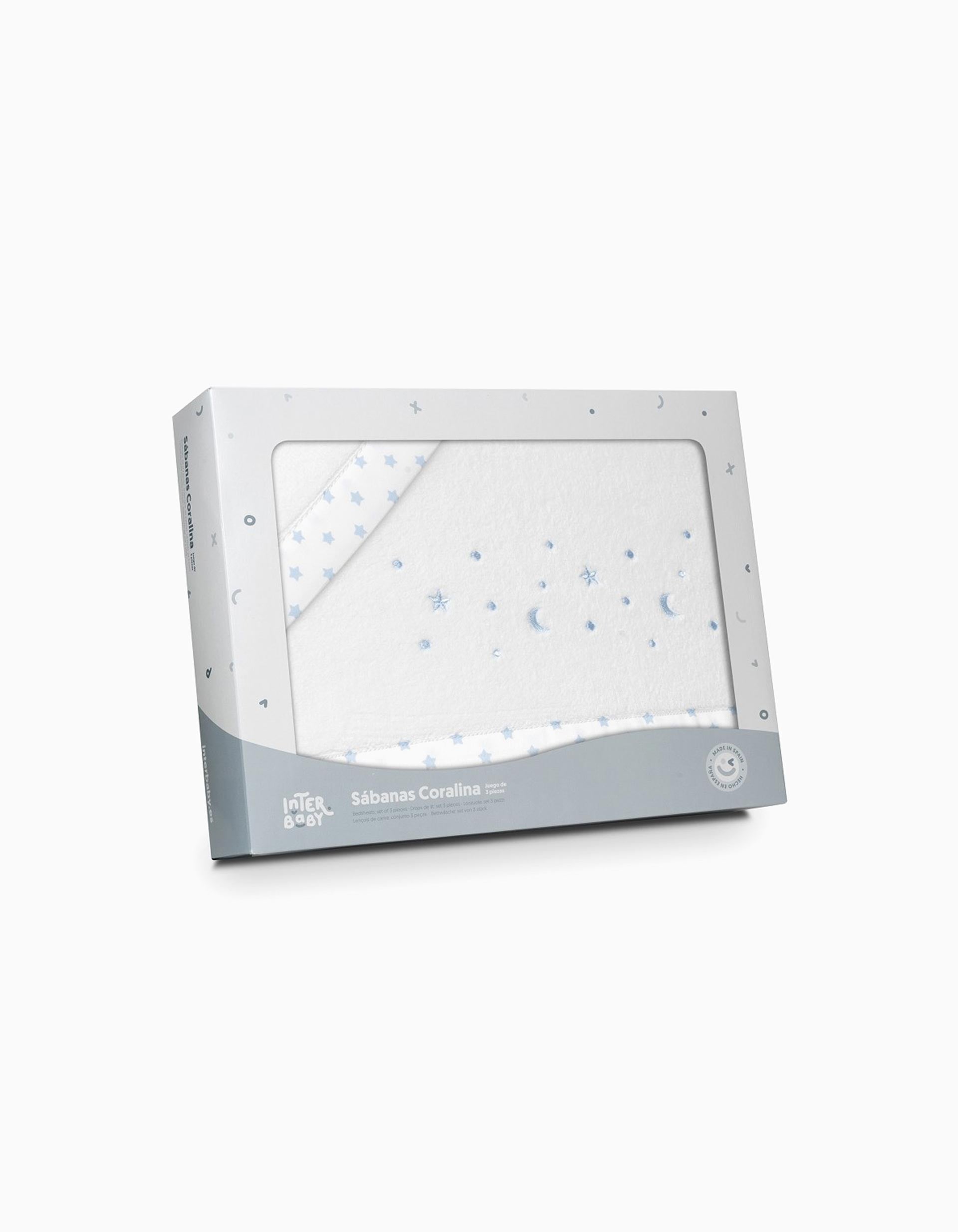 Interbaby Tipi Bear Car Sheet Set - White & Grey 100% Cotton Stroller Bedding