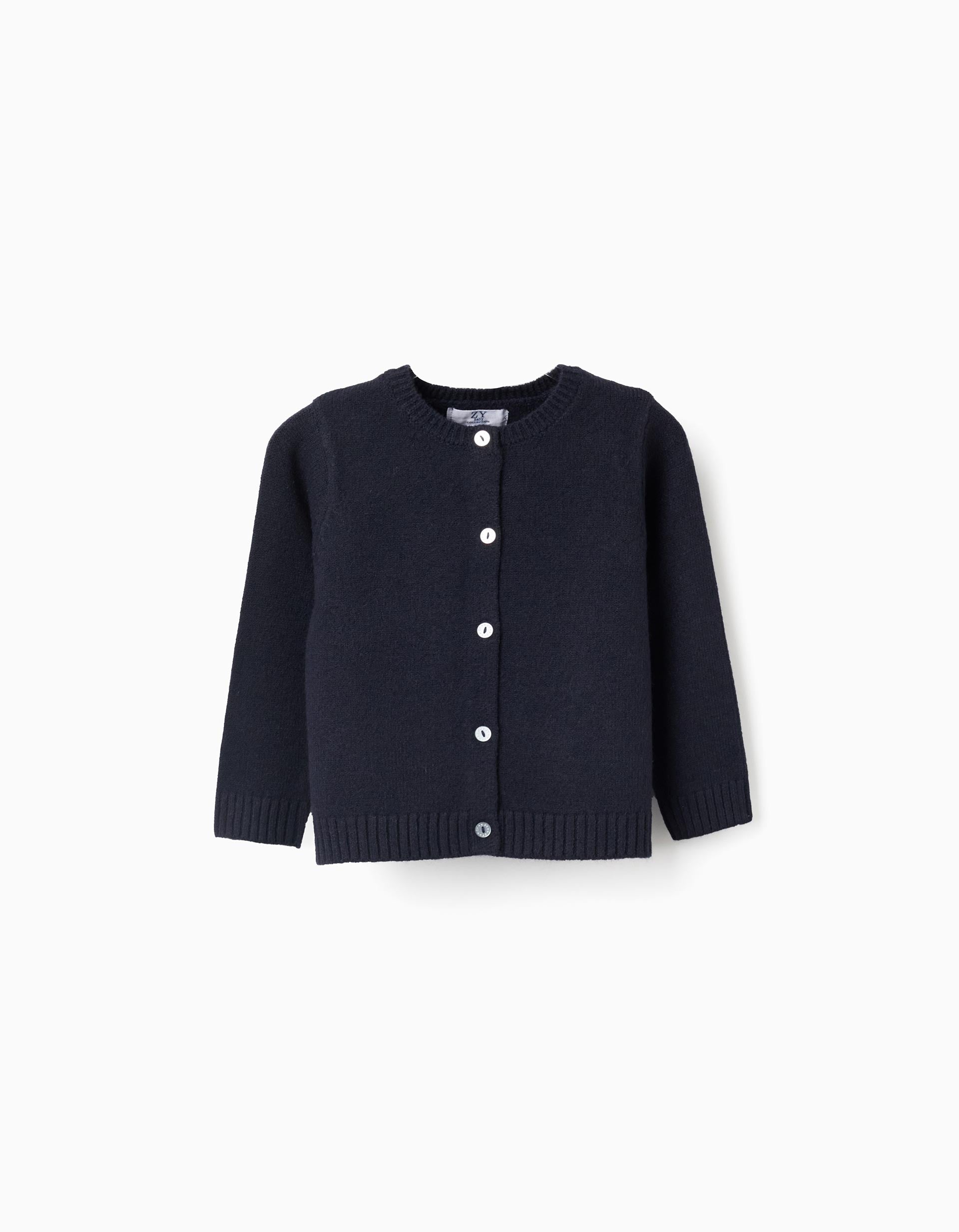 Cardigan en maille à col rond pour bébé fille fille, bleu foncé