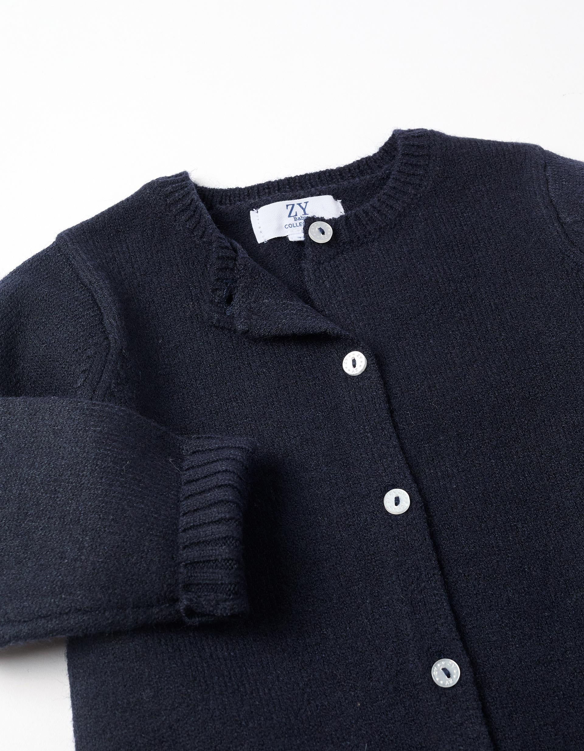 Cardigan en maille à col rond pour bébé fille fille, bleu foncé