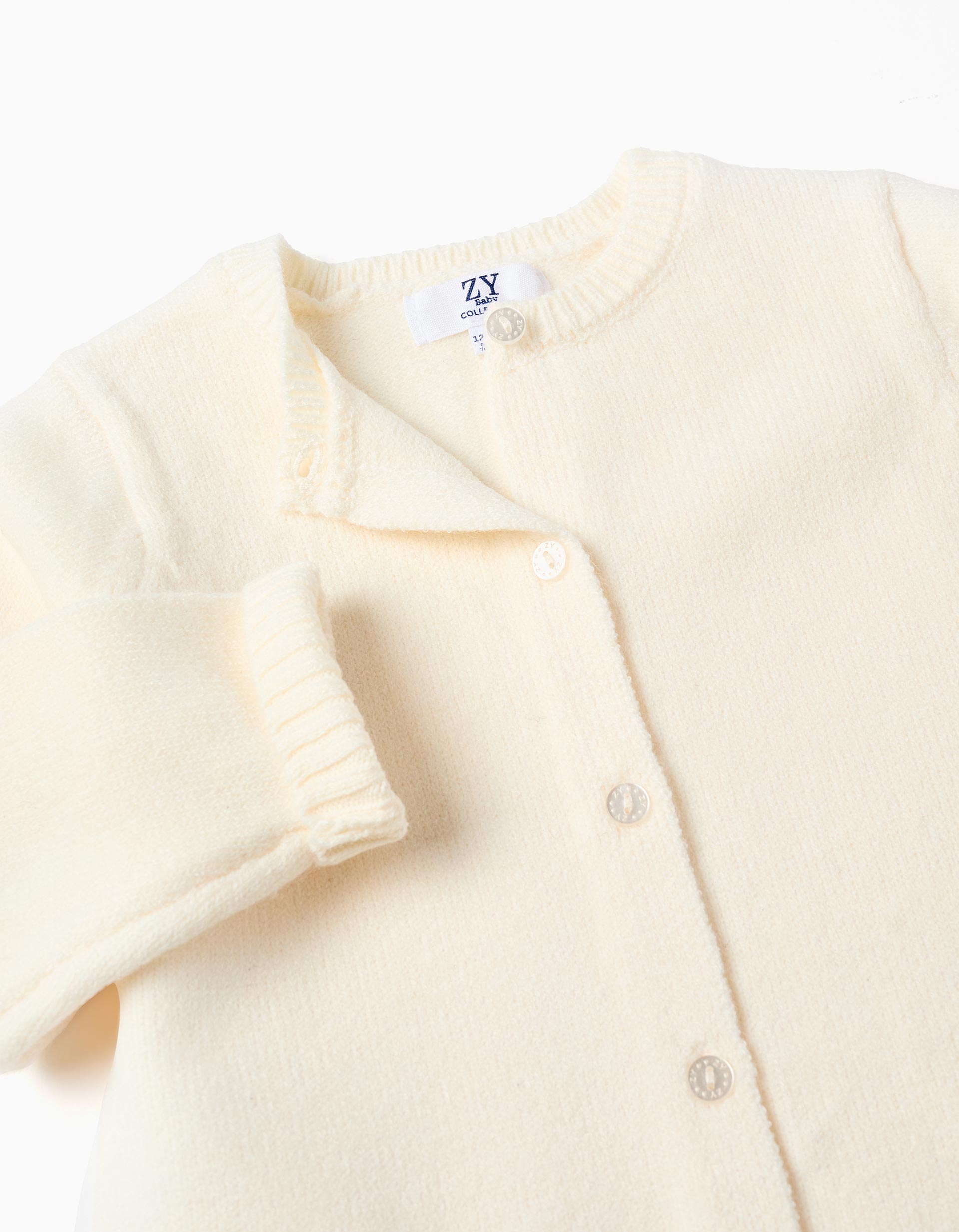 Cárdigan de punto con cuello redondo para bebé niña, blanco